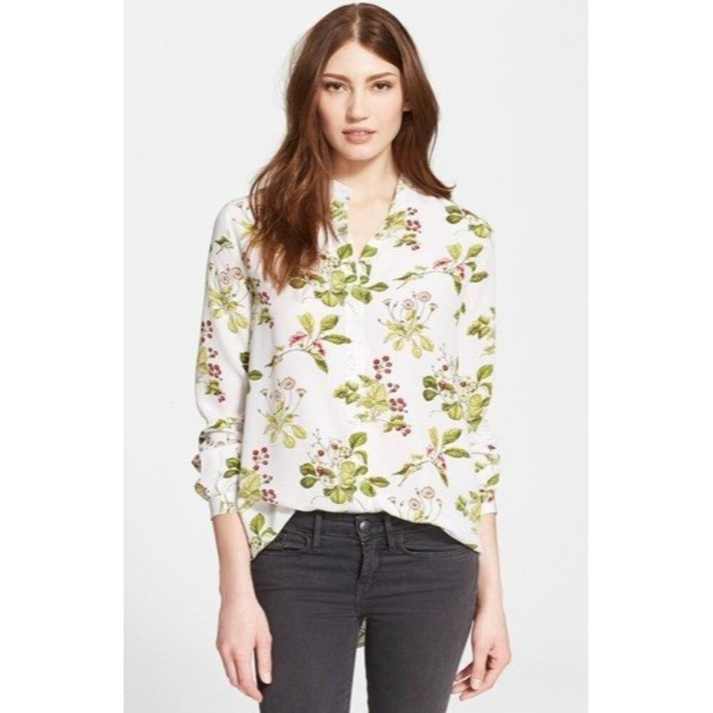 NWT Equipment Henri in White Floral Berry Print Silk Button Down Shirt S